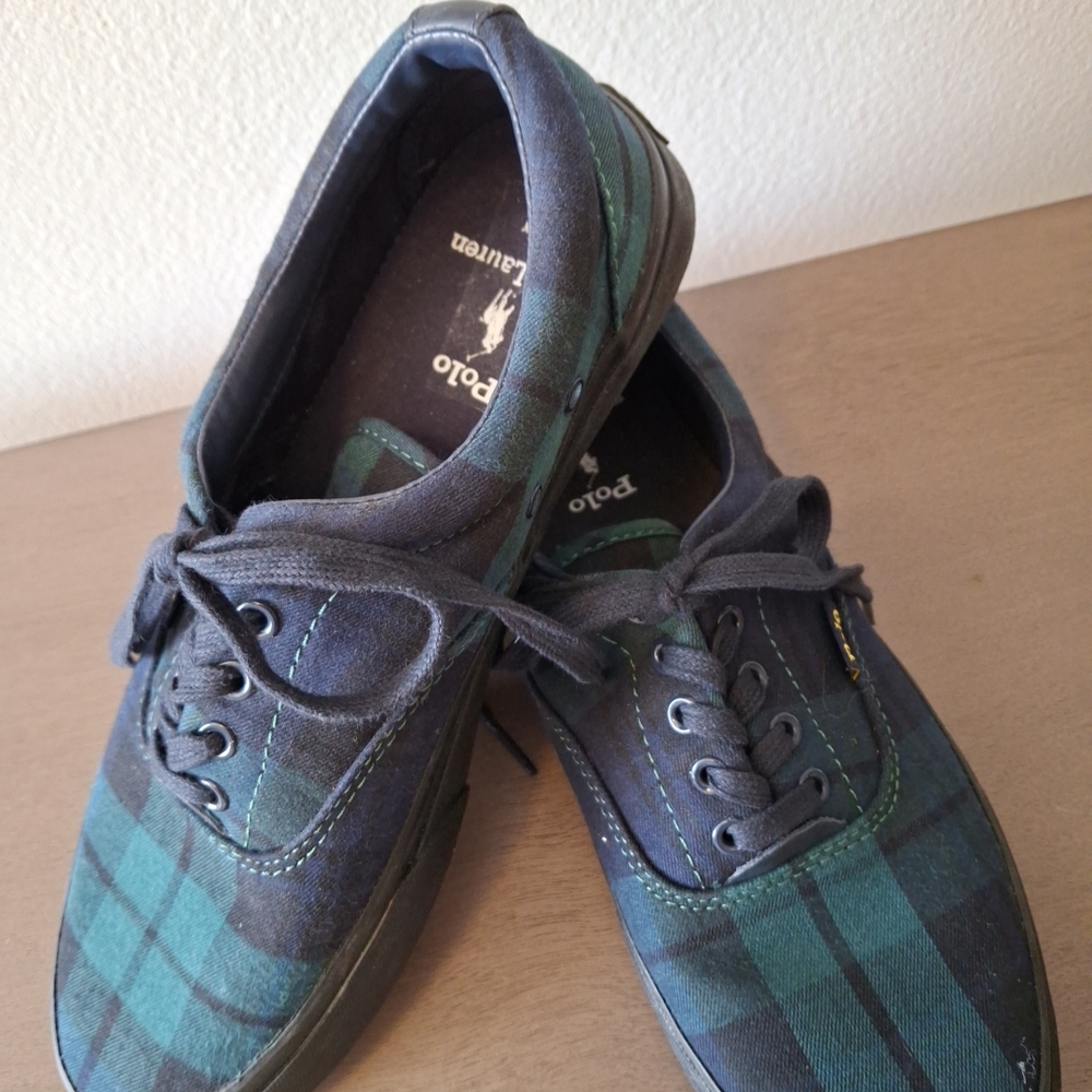 Polo by Ralph Lauren Men's Green and Black Plaid Sneakers
